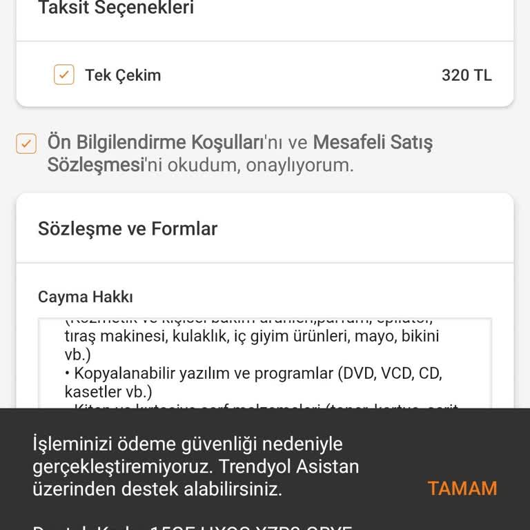Üç Aylık Süreyle Ödeme Güvenliği Engeli Nedeniyle Sipariş Veremiyorum