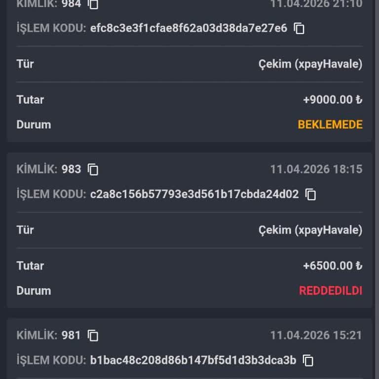 Çekim Talebim İşlem Geçmişinde Beklemede Olarak Duruyor