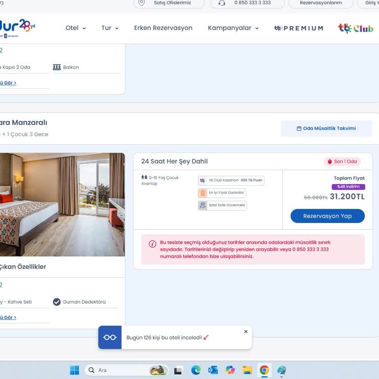Tatilbudur'da Yanıltıcı Son Oda Görünümü Ve Rezervasyon Engeli