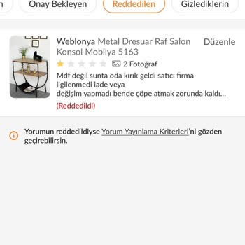 Kırık Gelen Dresuar Ve Yorumun Yayınlanmaması