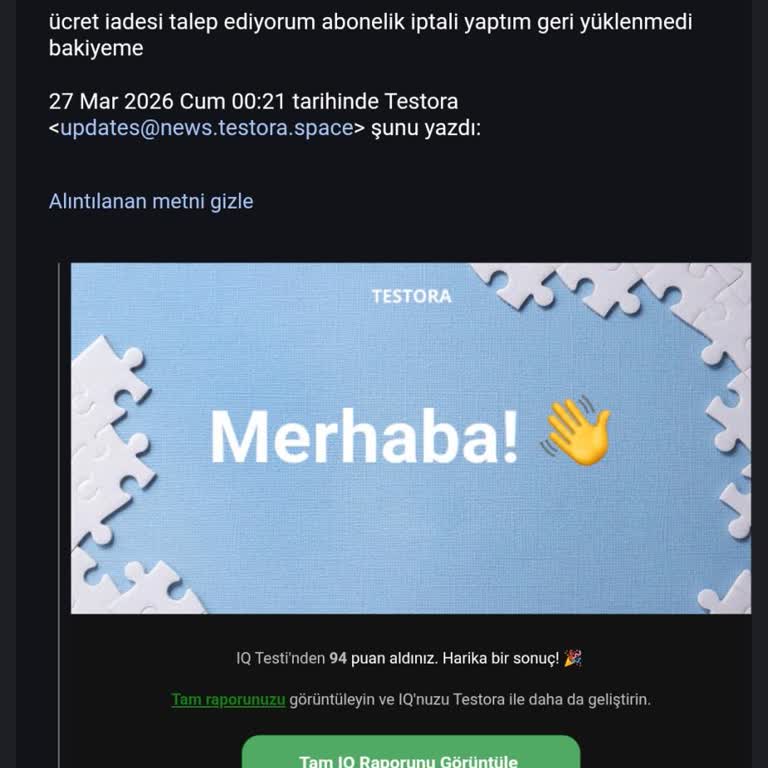 Testora IQ Üyeliğinde Geri Ödeme Garantisi Yerine Getirilmedi