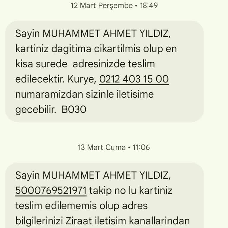 Ziraat Bankası Kartım Kuryenet Üzerinden Gönderildi, İptal Edildi Ve Teslim Edilmedi