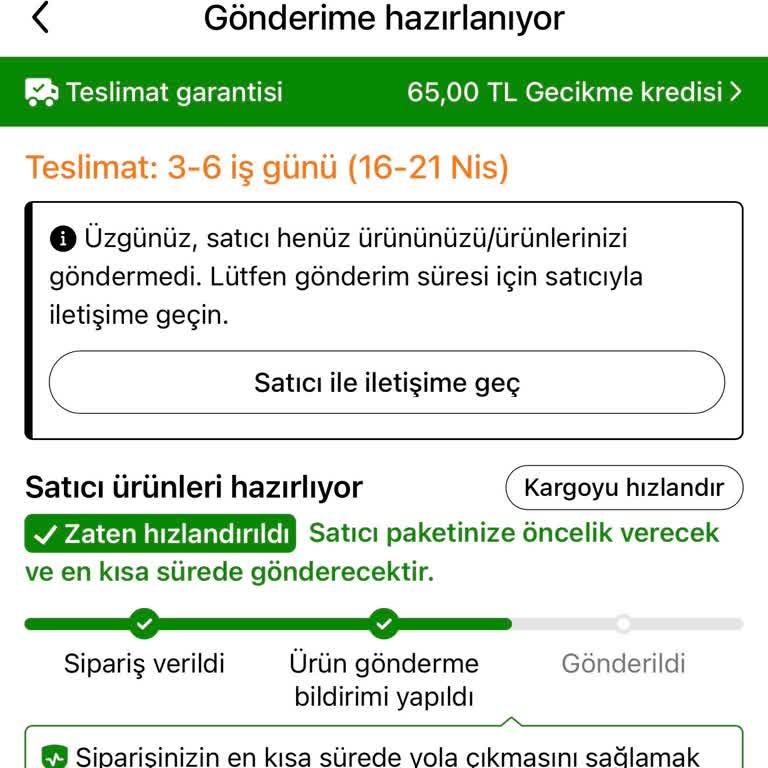 Kargoya Verilmemiş Ürünler İçin Satıcıdan Cevap Bekliyorum
