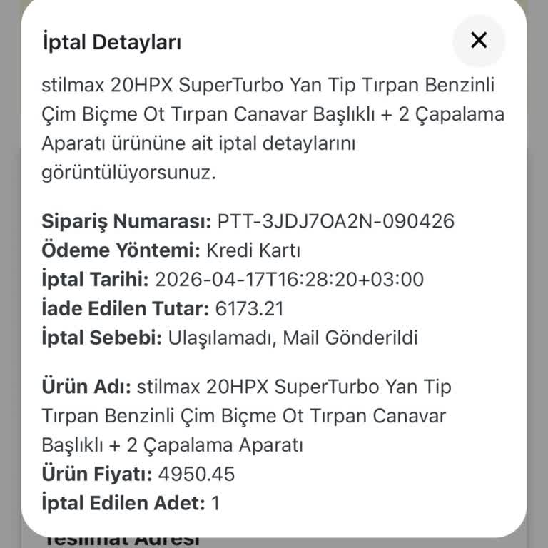 Açıklamasız Sipariş İptali Ve Geciken Para İadesi
