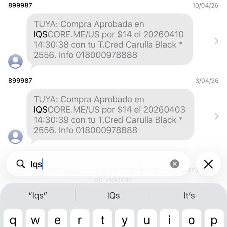 Solicito el reintegro de cobros no autorizados hechos por IQScore.ME