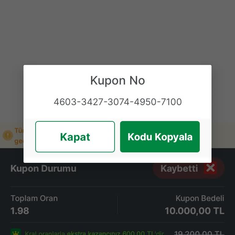 Kazandığım 10.000 TL Kupon Sistem Tarafından Yanlışlıkla Kaybedildi