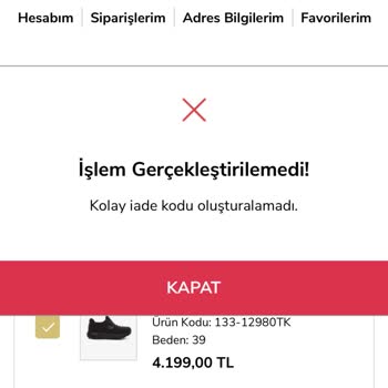 Kolay İade Kodu Oluşturulamıyor