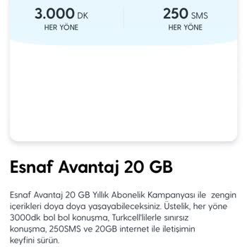 Esnaf Avantaj 20 GB Tarifemin Yüksek Ücretine Şikayet