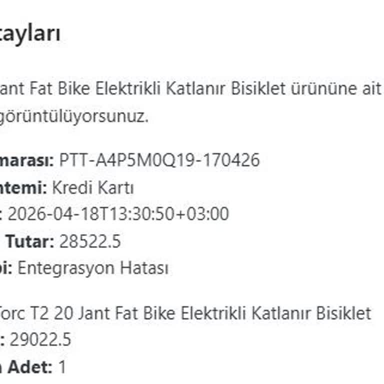 Siparişim Entegrasyon Hatası Nedeniyle İptal Edildi, Aynı Fiyatla Ürün Gönderimi Talebi