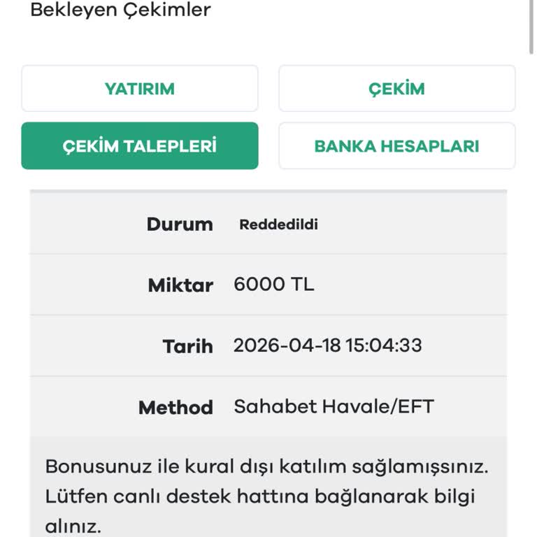 Sahabet Hesabımı Sıfırladı Ve 6000 TL Çekimimi Reddetti