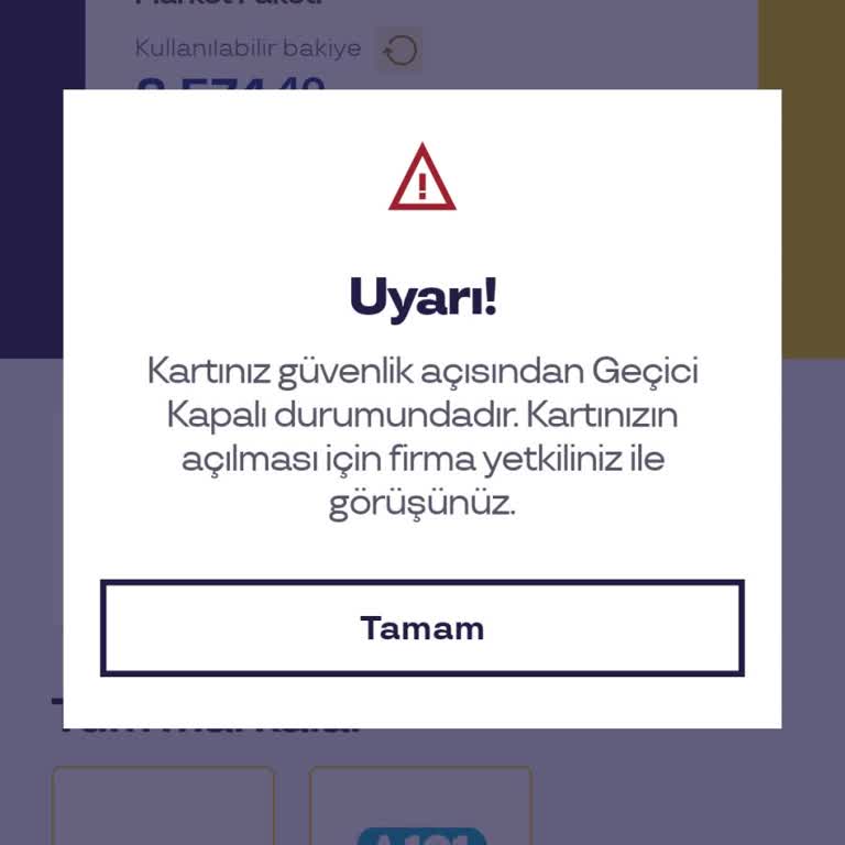 Kartım Güvenlik Nedeniyle Geçici Kapalı Durumda Açılmasını Talep Ediyorum