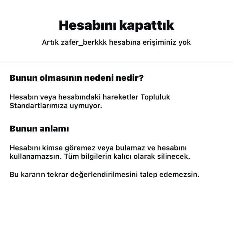 Uyarı Sonrası Kapatılan Instagram Hesabımın Yeniden Açılması Talebi