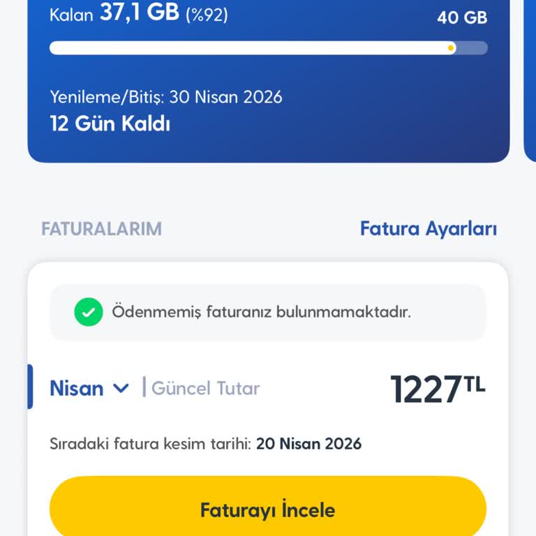 Hediye 40 GB İnternetime 1227 TL Haksız Aşım Ücreti Kesilmesi