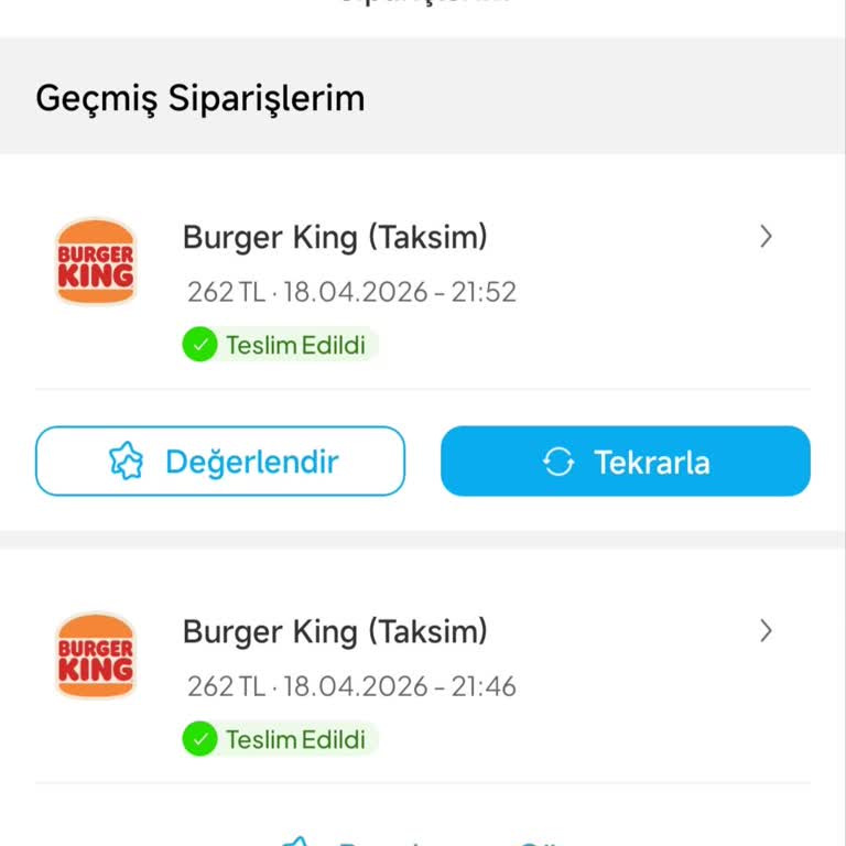Teslim Edilmeyen Burger King Siparişim İçin 262 TL İadesi Ve Tıkla Gelsin Destek Sorunu