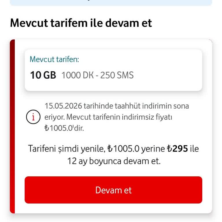 Vodafone Tarife Artışının Aşırı Olması Ve İndirimsiz Teklif