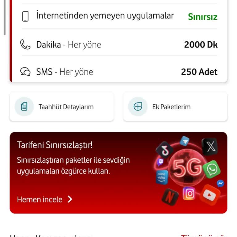 Vodafone Red 20 Tarifesinde Sosyal Medya Sınırsızı Bir Günde Bitiyor