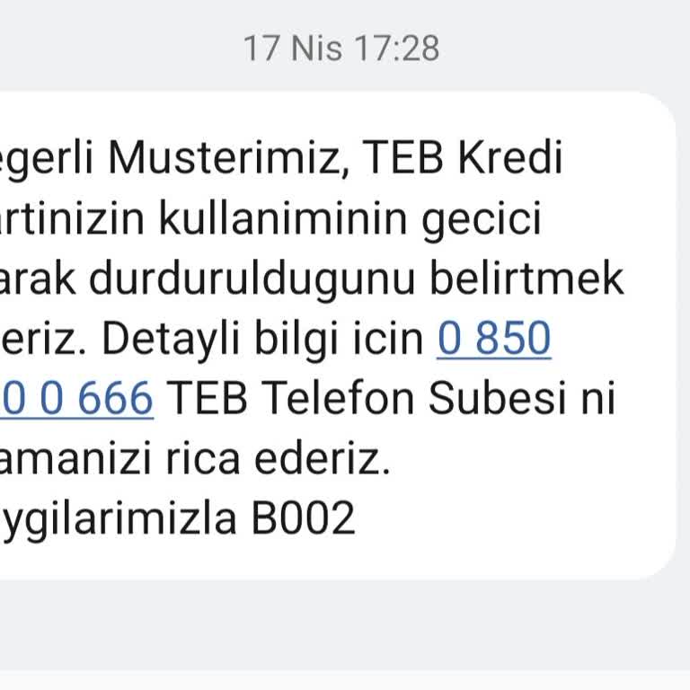 TEB Kredi Kartı Limit Blokajı Açıklama Eksikliği