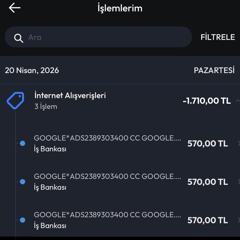 İş Bankası Hesabımda İzinsiz Google Ads Çekimleri Nedeniyle Bloke Edildi