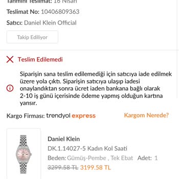 Bilgilendirilmeden Kayıp İptal Edilen Sipariş İçin Hızlı İade Talebi