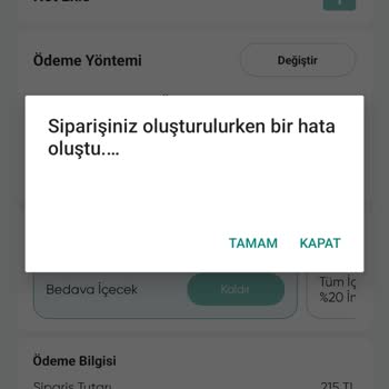 Uygulama Ödeme Hatası Nedeniyle İndirim Ve Ücretsiz Kahve Haklarım İptal Edildi
