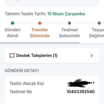 Kargoda Transfer Sürecinde Kalan Ürün Ve Cevapsız Destek İçin İade Talebi