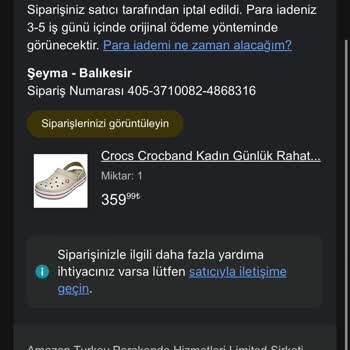 Amazon’da İndirimli Crocs Terlik Siparişim Nedensiz İptal Edildi
