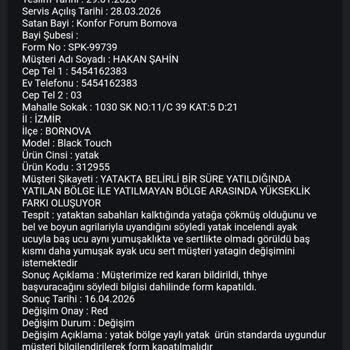 Çökme Gösteren Yatakta Yükseklik Farkı Ve Sırt Ağrısı Nedeniyle Değişim Talebi Reddedildi