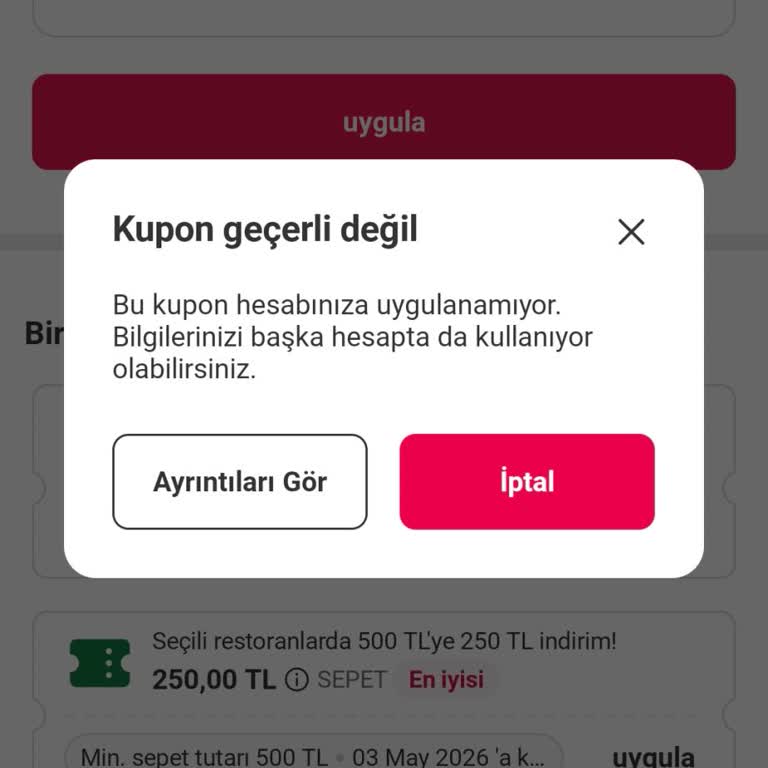 Usta Dönerci Kuponu Tanımlanmadı, Bilgileriniz Başka Hesapta Kullanılıyor