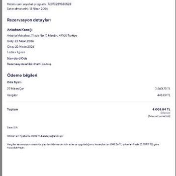 Mardin'deki Otelde Rezervasyon Görünmüyor, İptal Ve 4005 TL Tam İade Talebi