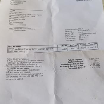 İlk Kullanımda Tost Makinesinin Izgarası Paslandı, Faturada Yanlış Ürün Bilgisi