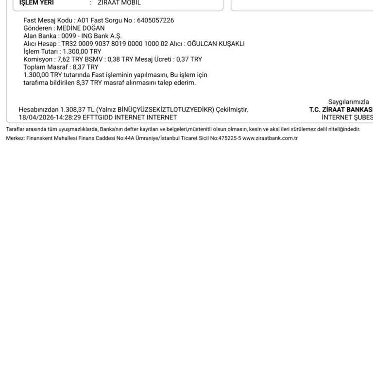 EFT İle Ödenen 1300 TL’lik Siparişin Ürün Gönderilmemesi Ve İade Yapılmaması