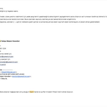 Xiaomi Air Purifier 4 Filtre Temini Olmadığı İçin İade Talebi