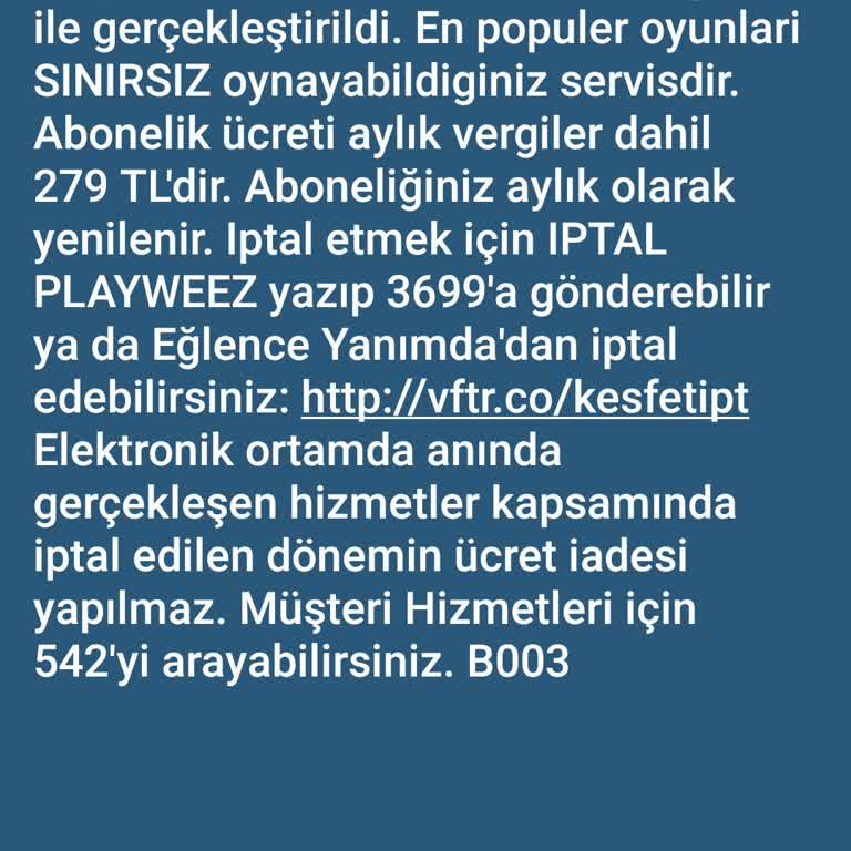 Vodafone Hattımda İzinsiz Playweez Aboneliği Ve 279 TL Ücret İptali Talebi