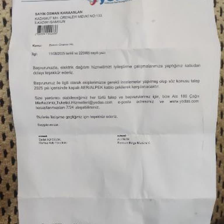 YEDAŞ’ın Yazılı Taahhüdüne Rağmen Elektrik Tellerinin Yer Değiştirilmemesi Ve Yangın Riski