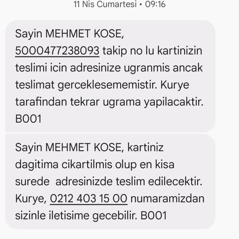 Ziraat Bankkartı Teslim Edilmedi Ve Yanıltıcı Kurye Notu