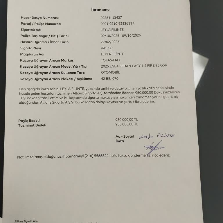 Allianz Sigorta’da Belgeler Karışıklığı Ve Pert Ödeme Gecikmesi