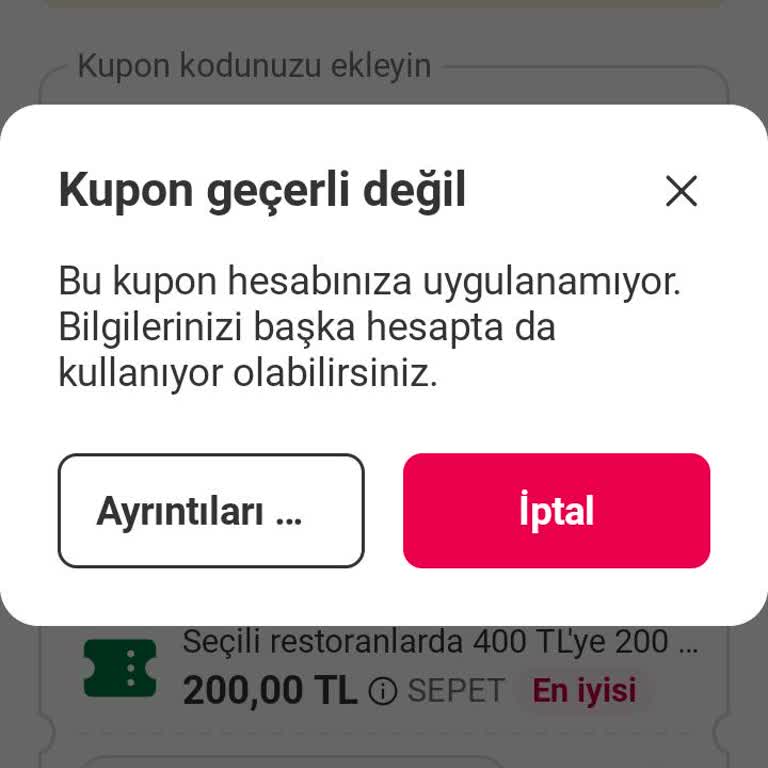 Bilgilerimin Başka Hesapta Kullanıldığı Uyarısı Ve Kupon Kullanamama Sorunu