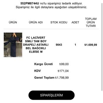 Siparişim 19 Gün Boyunca Tedarik Ediliyor Durumunda