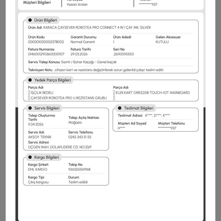 Su Kaçıran Çay Makinesi Tamir Edildi, İade İsteği Kabul Edilmedi