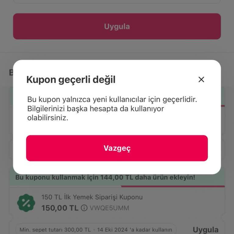 Kupon Kullanırken ‘Bilgileriniz Başka Hesap Kullanılıyor’ Hatası