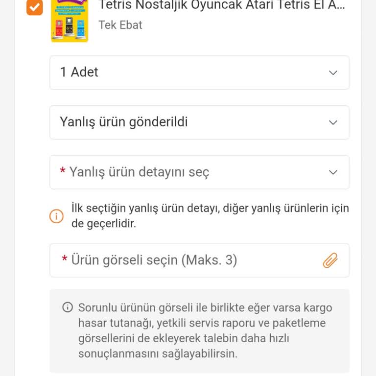 Yanlış Ürün Ve Bozuk Cihaz İçin İade Kodu Alınamıyor