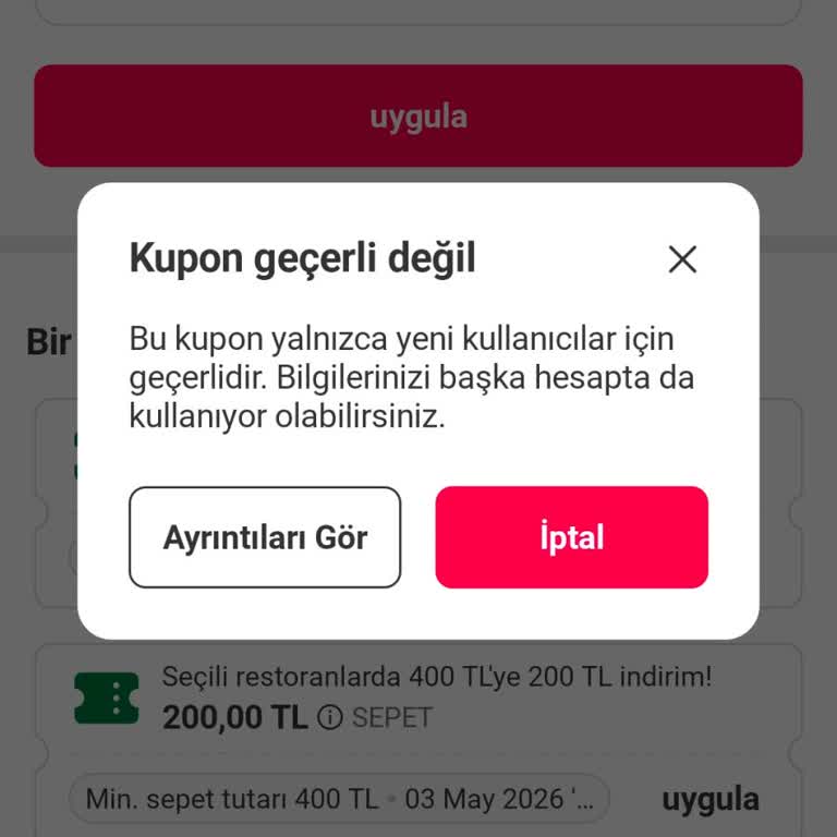 Aynı Telefon Numarası İki Hesaba Kayıtlı Olduğu İçin Kupon Kullanamama