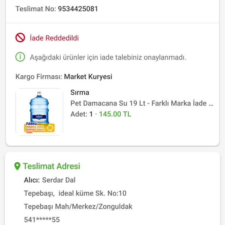 Teslim Edilmeyen Sipariş Ve İade Reddi