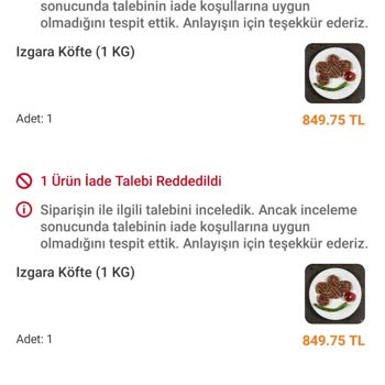 Meşhur Köfteci & Ciğerci Eksik Ürün Gönderimi