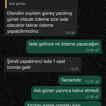 Ödenen 1500 TL İadesi Ve Siparişin Gönderilmemesi