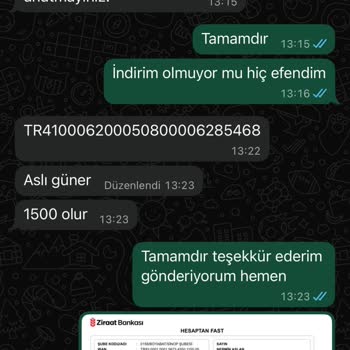 Ödenen 1500 TL İadesi Ve Siparişin Gönderilmemesi