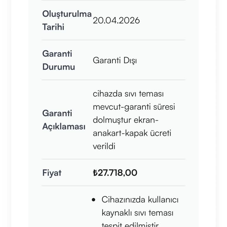 Garanti Süresi Dolmadan 27.000 TL Tamir Ücreti