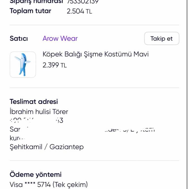 Shopier'de Arow Wear Mağazasından Sipariş Verilen Köpek Balığı Kostümü Ne Gönderildi Ne İade Edildi