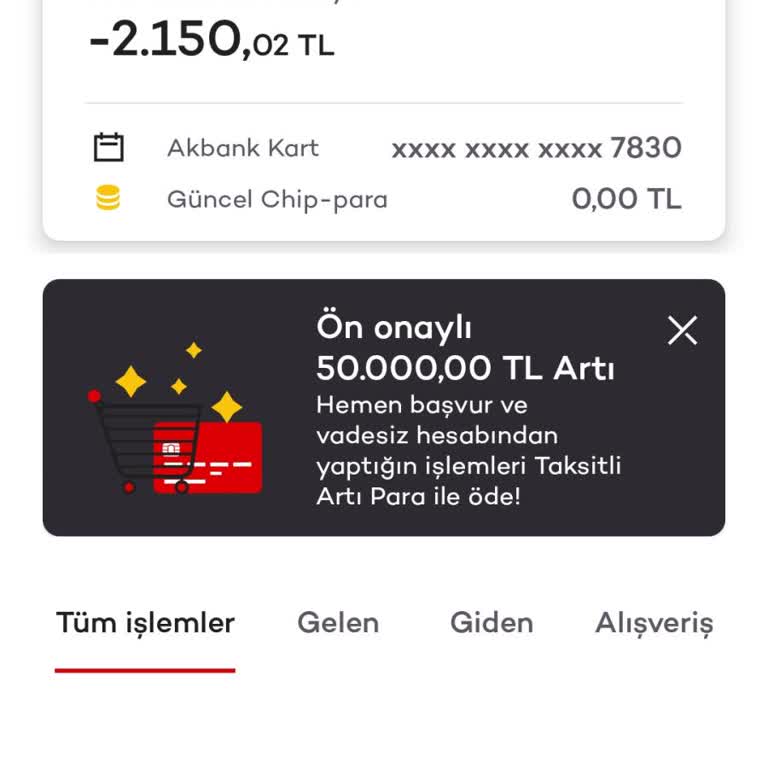 Akbank Vadesiz Hesabım Açıklama Almadan 2.150 TL Eksiye Düşmüş