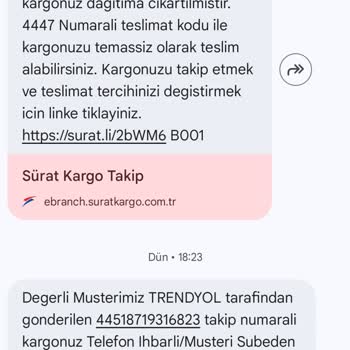 Sürat Kargo Çaykent Şubesinin Yanıltıcı Teslimat Bildirimi Ve KVKK İhlali